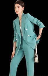 Aqua Elegance Tailored Blazer Pantsuit